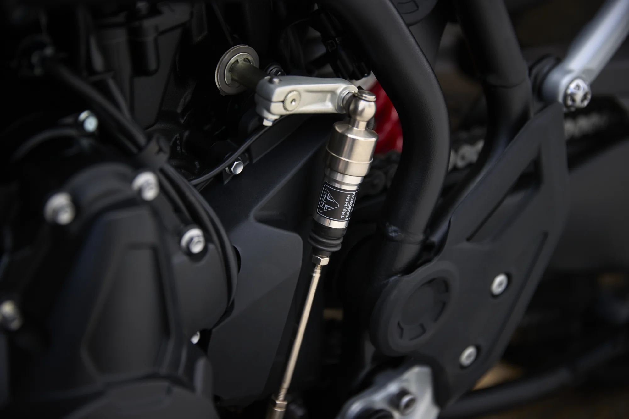Vista cercana del Triumph Shift Assist en la Tiger 900 Alpine Edition